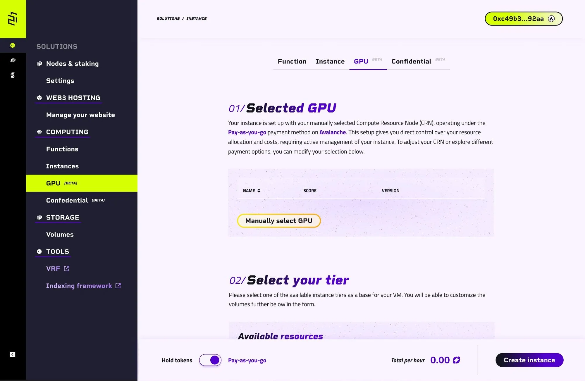 Aleph Cloud console